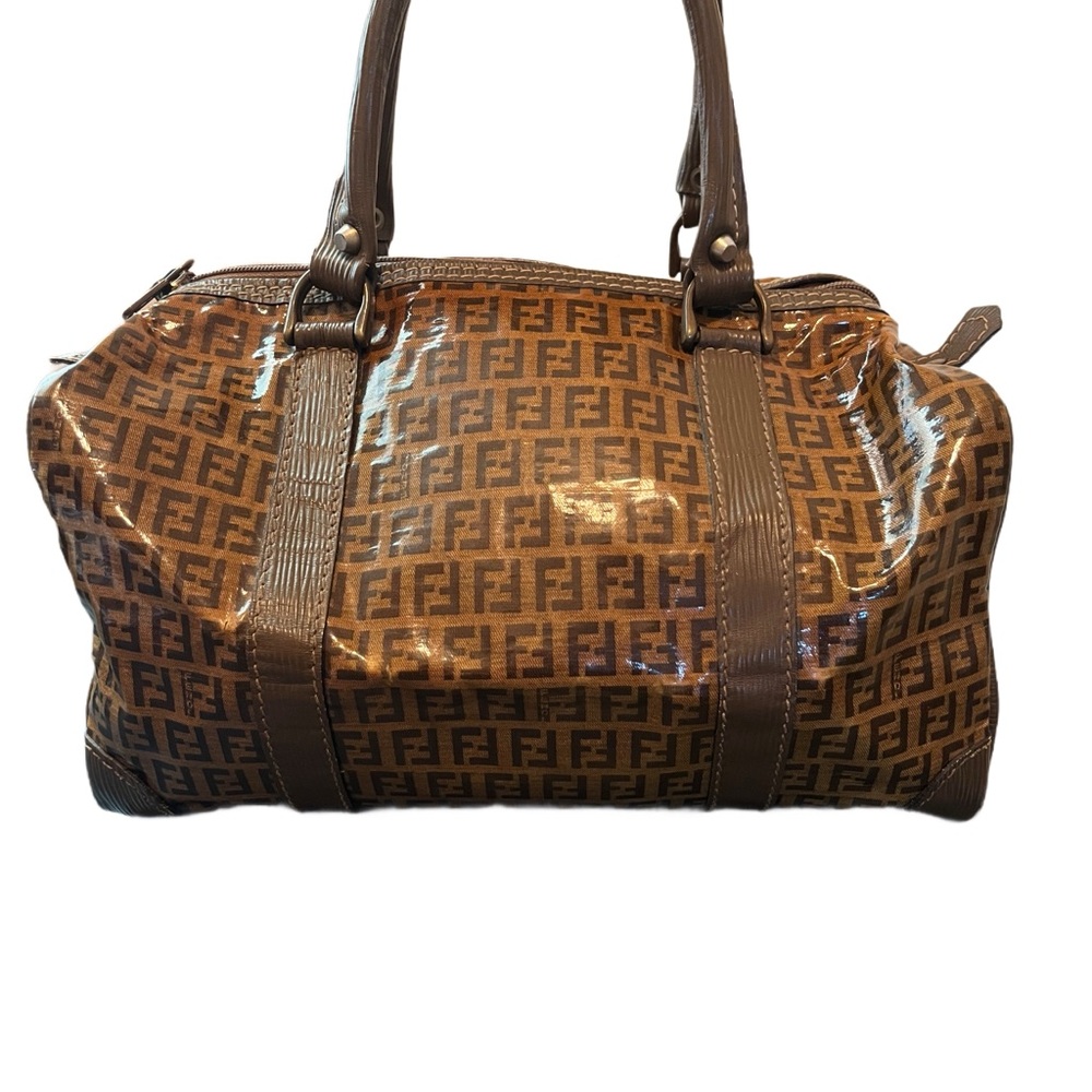 Fendi Brown Logo Glassy Satchel - Picture 4 of 14